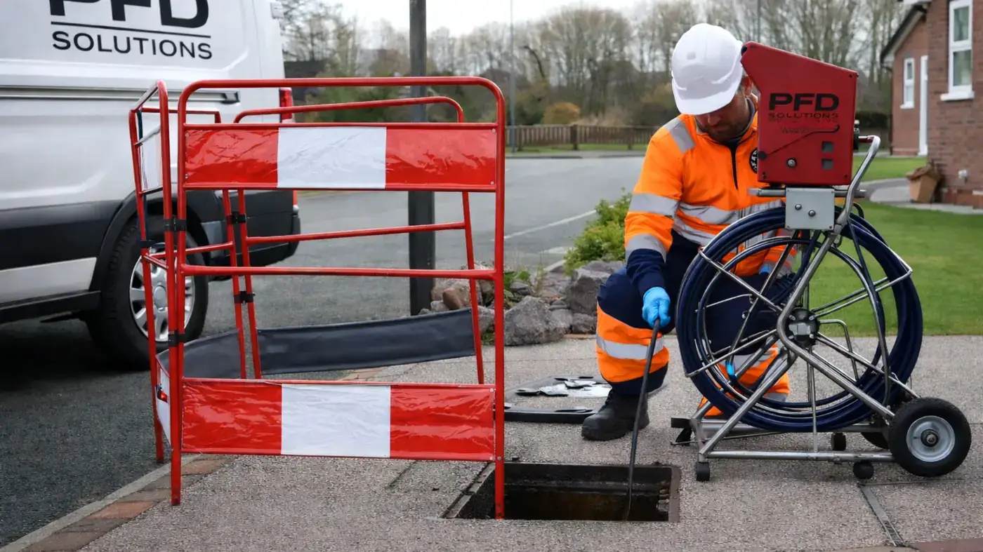 CCTV drain survey Bristol - PFD Solutions engineer with camera equipment